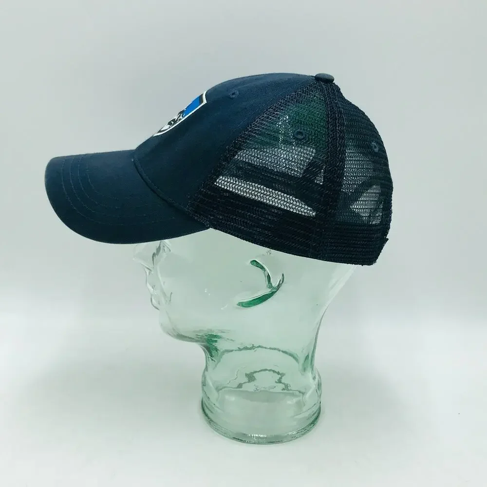 Kuhl Mesh Back Snapback Hat Cap Blue Trucker Style Mountain Crest Logo Hiking